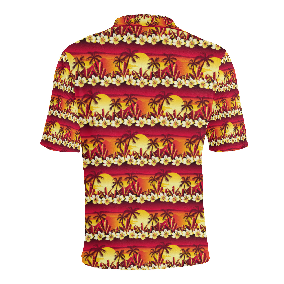 Hawaiian Tropical Sunset Hibiscus Print Men Polo Shirt