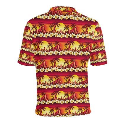 Hawaiian Tropical Sunset Hibiscus Print Men Polo Shirt