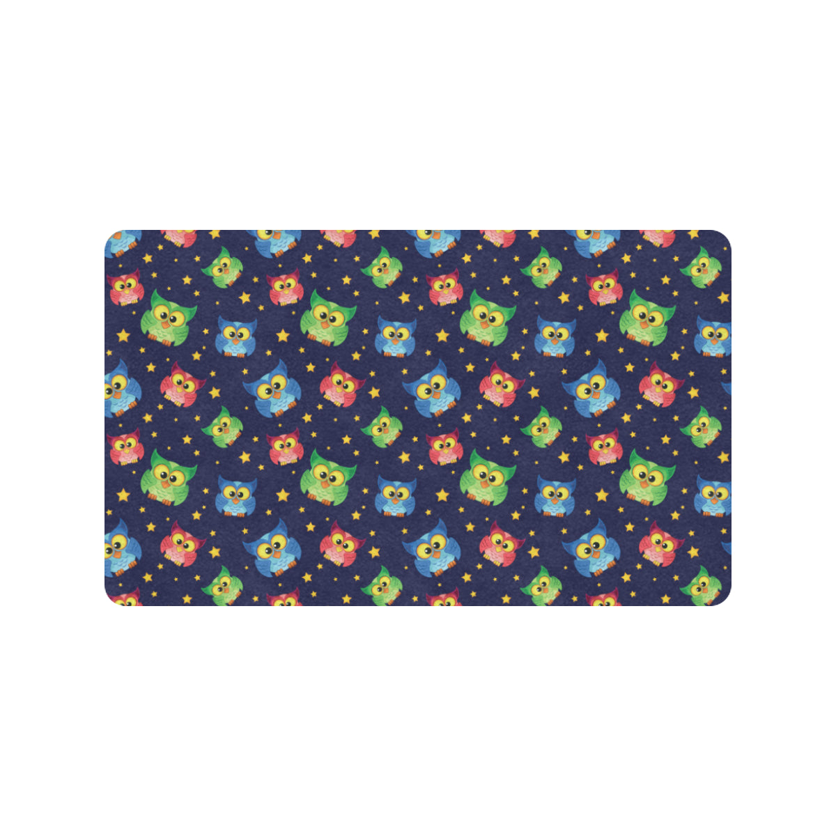 Owl with Star Themed Design Print Rubber Doormat