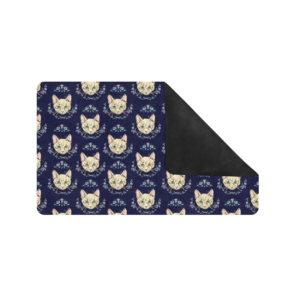 Cat Head with flower Print Pattern Rubber Doormat