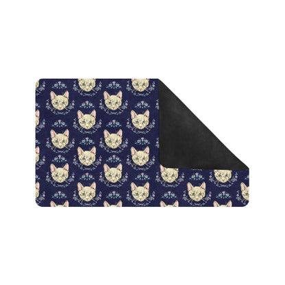 Cat Head with flower Print Pattern Rubber Doormat