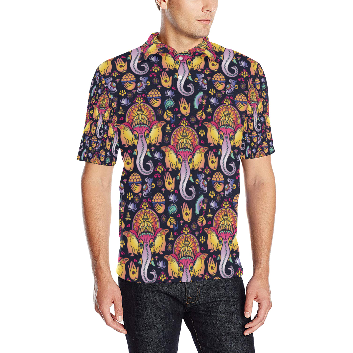 Ganesha Indian Pattern Print Design 03 Men Polo Shirt