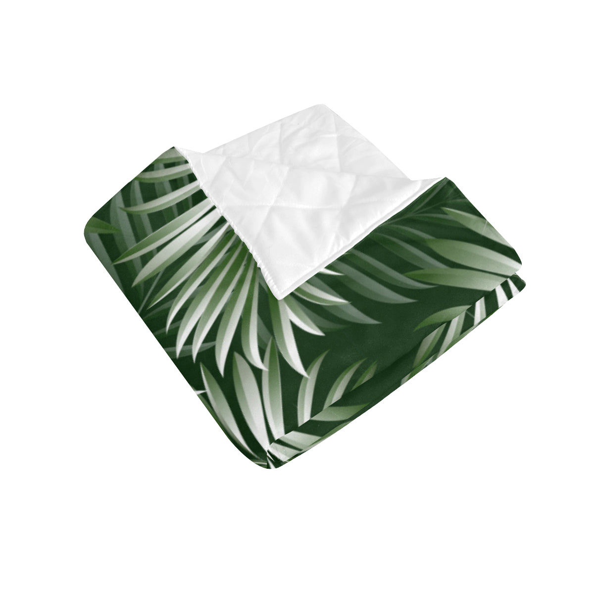 White Green Tropical Palm Leaves Premium Quilt