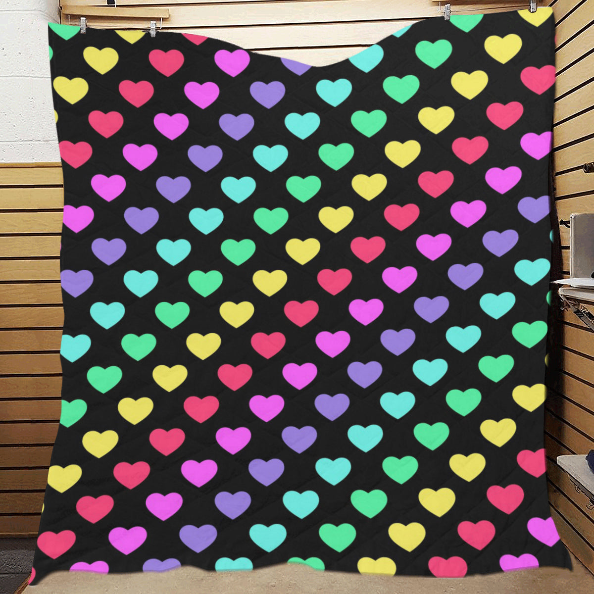 Heart Rainbow Pattern Print Design HE02 Premium Quilt