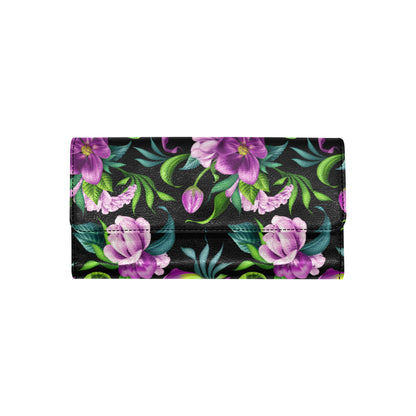 Bright Purple Floral Pattern Women's Trifold Wallet
