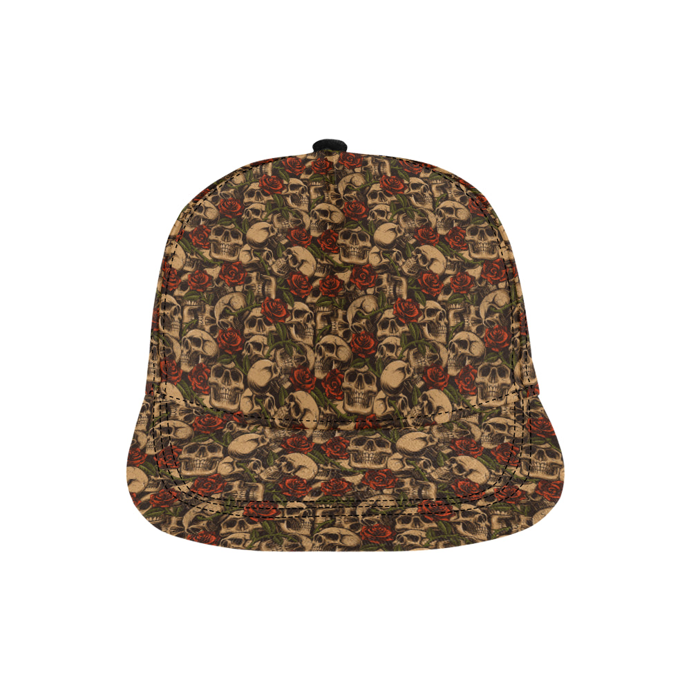 Skull Roses Vintage Design Themed Print Snapback Cap