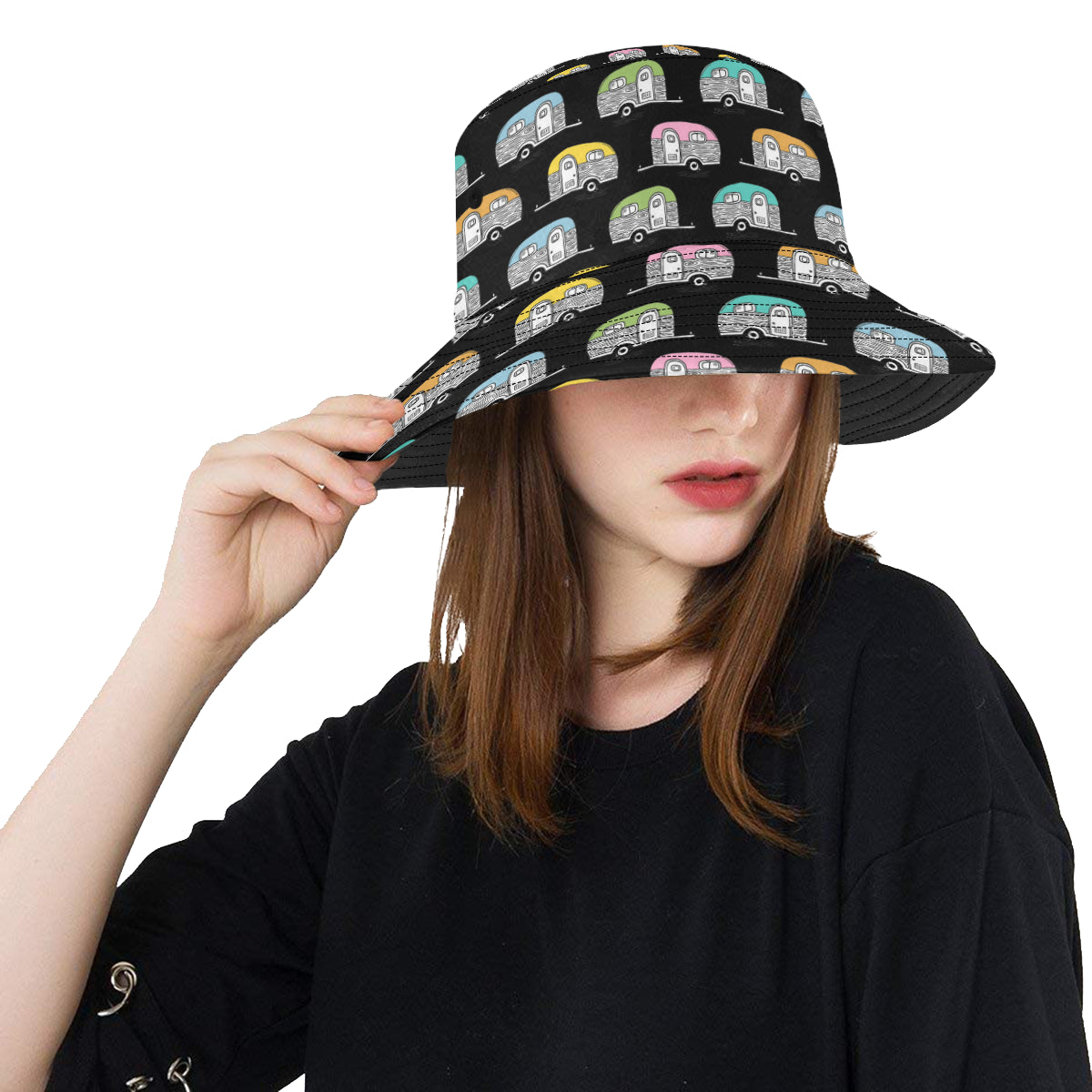 Camper Pattern Camping Themed No 2 Print Unisex Bucket Hat