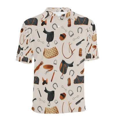 Equestrian Equipment Print Pattern Men Polo Shirt
