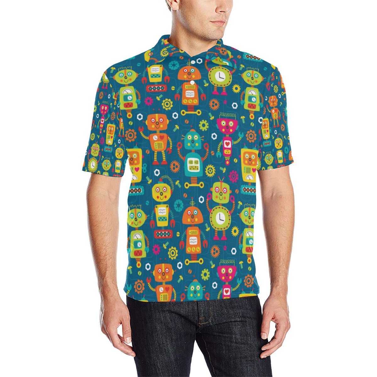 Robot Pattern Print Design A04 Men Polo Shirt