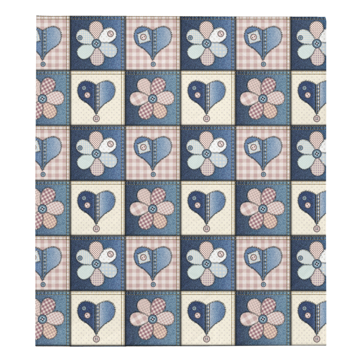 Patchwork Heart Flower Pattern Print Design 01 Premium Quilt
