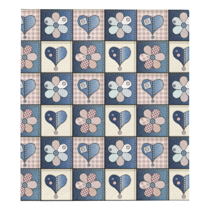 Patchwork Heart Flower Pattern Print Design 01 Premium Quilt