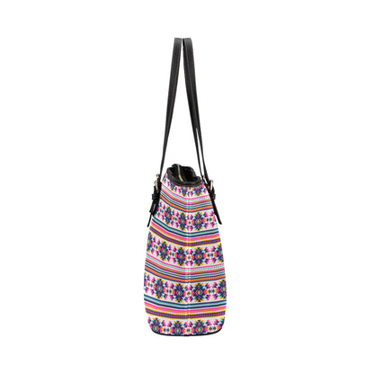 Indian Navajo Neon Themed Design Print Leather Tote Bag