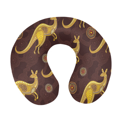 Kangaroos Aboriginal Pattern Print Design 08 U-Shaped Travel Neck Pillow