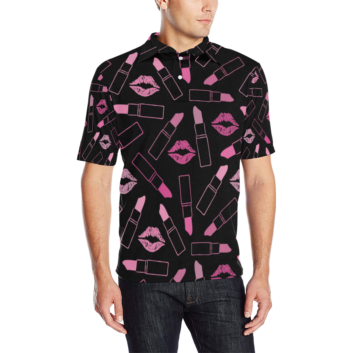Lipstick Pink Pattern Print Design 01 Men Polo Shirt