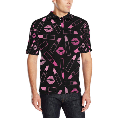 Lipstick Pink Pattern Print Design 01 Men Polo Shirt