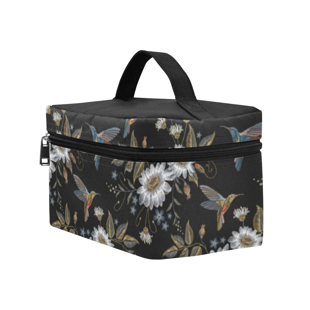 Hummingbird with Embroidery Themed Print Makeup Bag