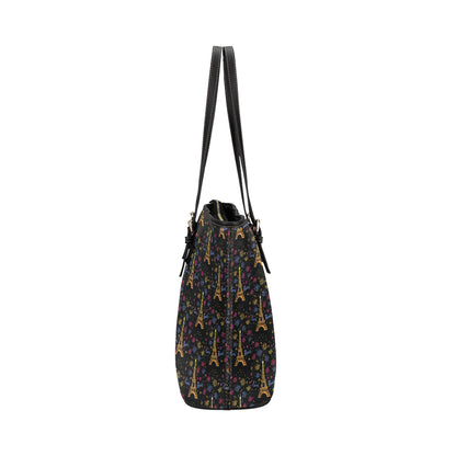 Eiffel Tower Love Paris Print Leather Tote Bag
