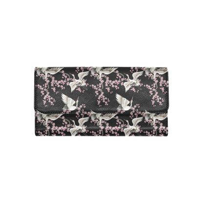 Crane Pattern Print Design 01 Women's Trifold Wallet