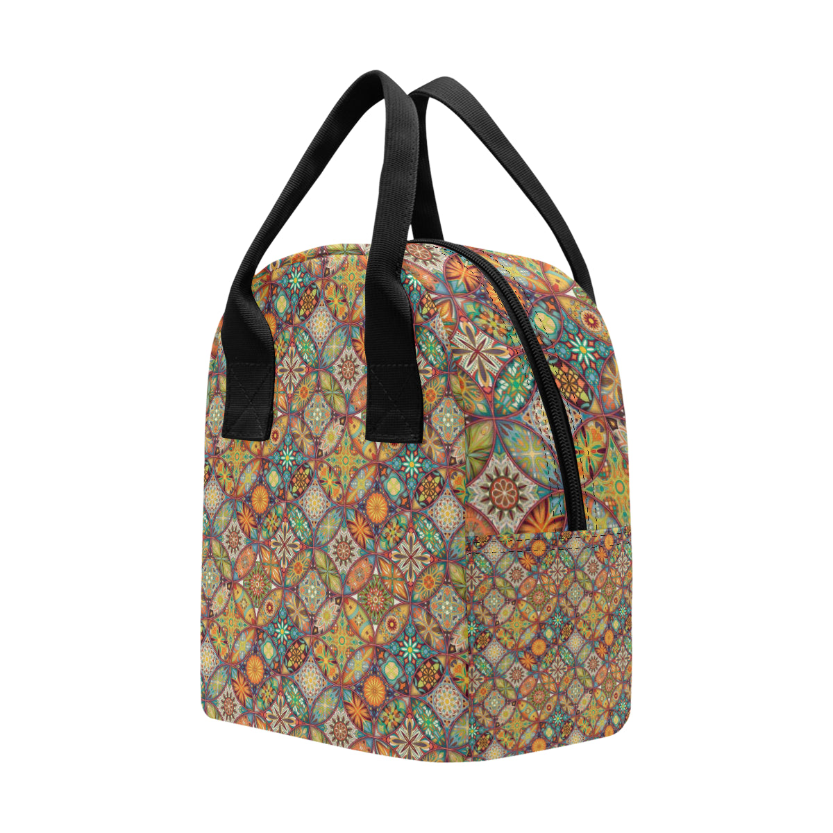 Mandala Flower Themed Design Print Insulated Lunch Bag