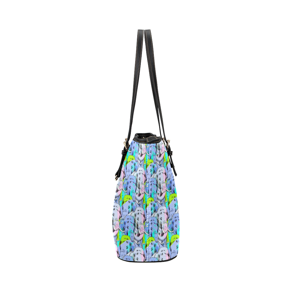 Elephant Art color Print Pattern Leather Tote Bag