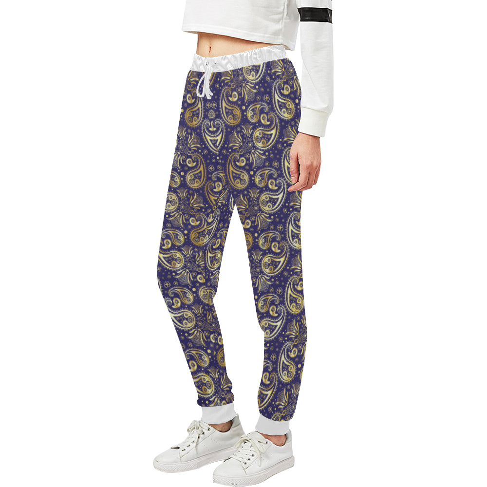 Paisley Blue Yellow Design Print Unisex Sweatpants