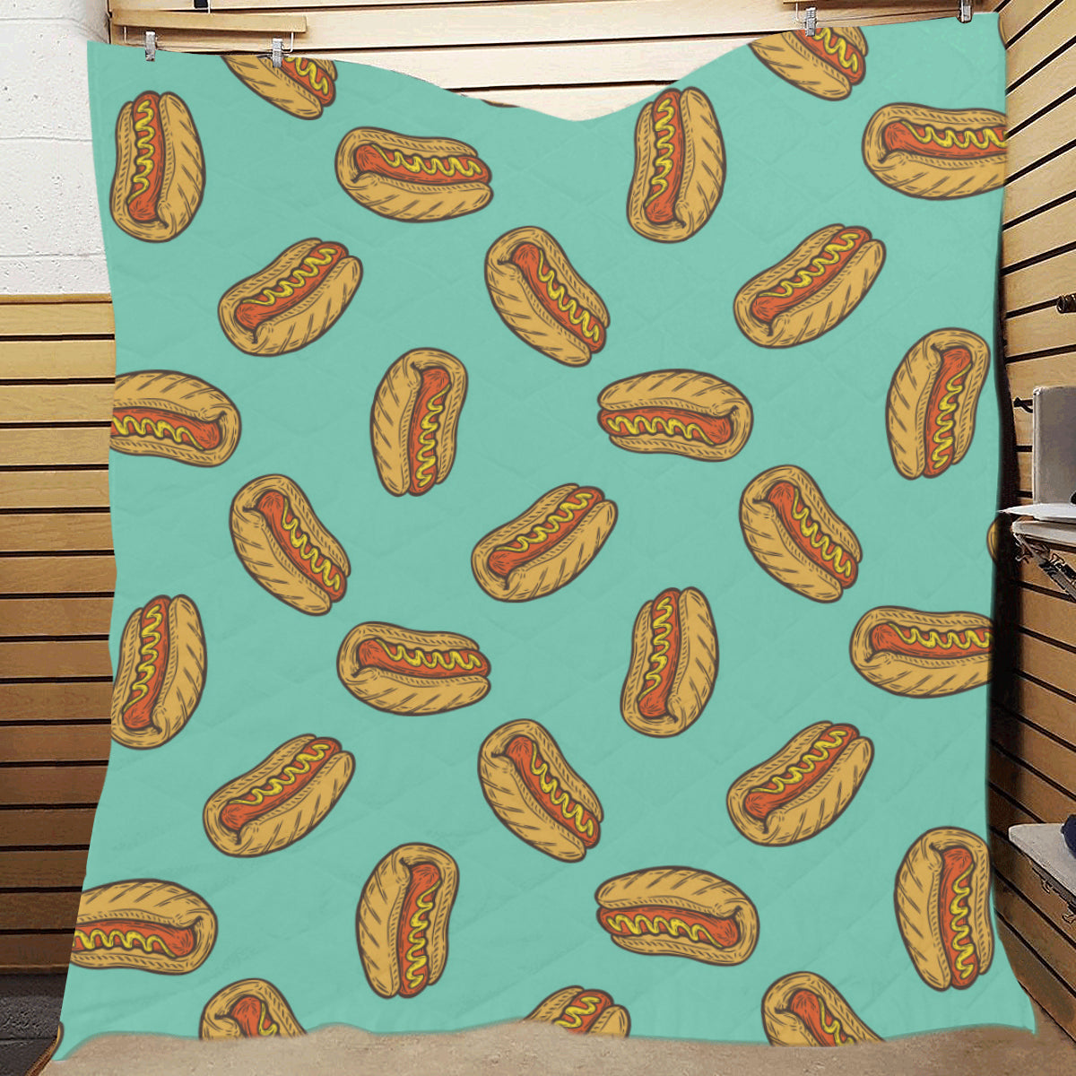 Hot Dog Pattern Print Design 04 Premium Quilt