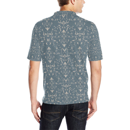 Damask Elegant Teal Print Pattern Men Polo Shirt