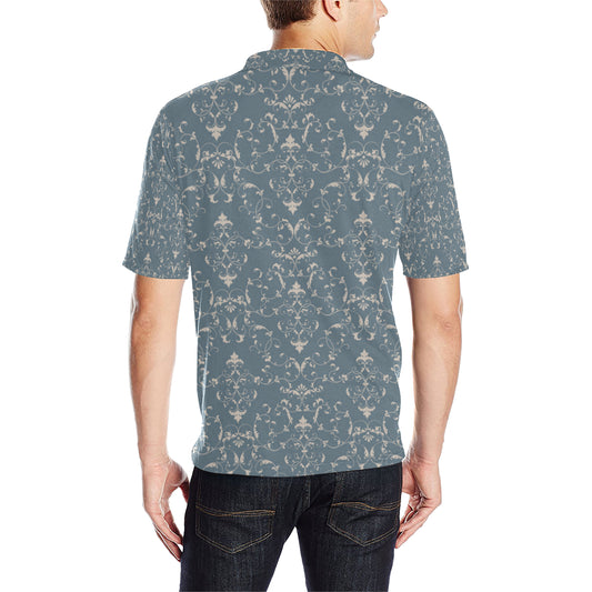 Damask Elegant Teal Print Pattern Men Polo Shirt
