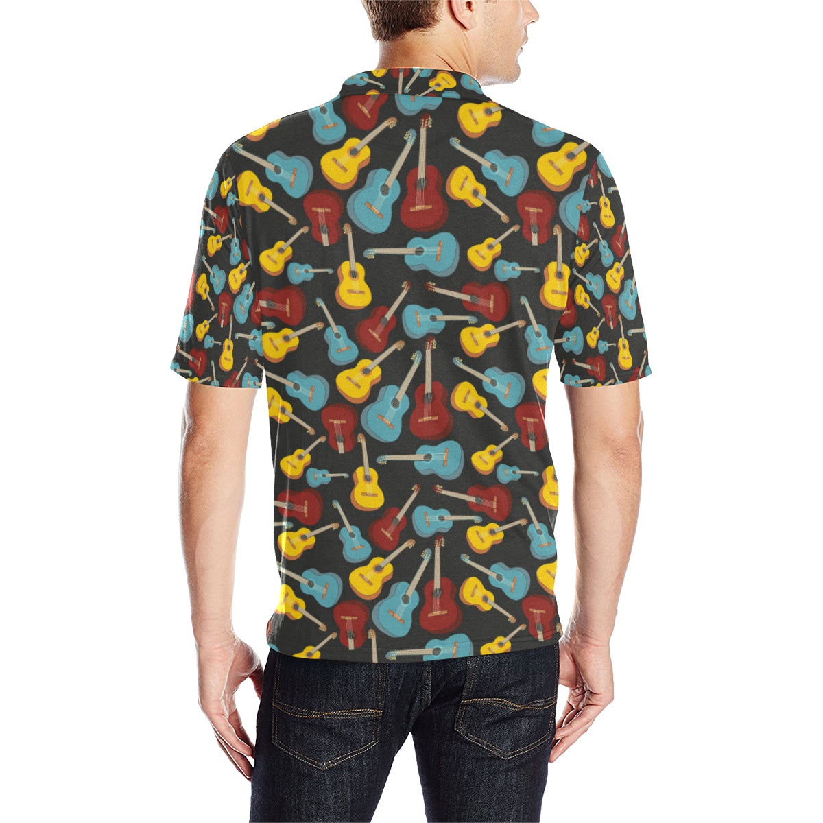 Acoustic Guitar Pattern Print Design 01 Men Polo Shirt