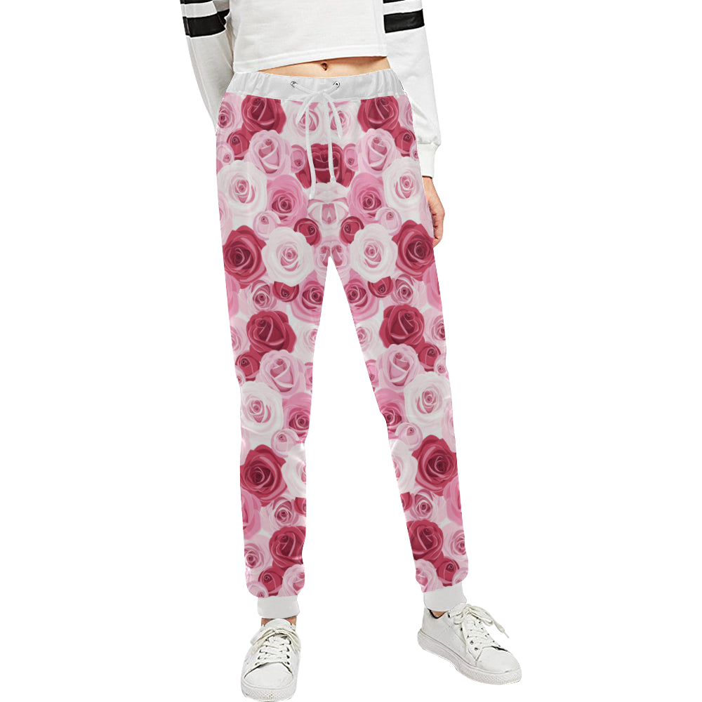 Pink Red Rose Pattern Print Unisex Sweatpants