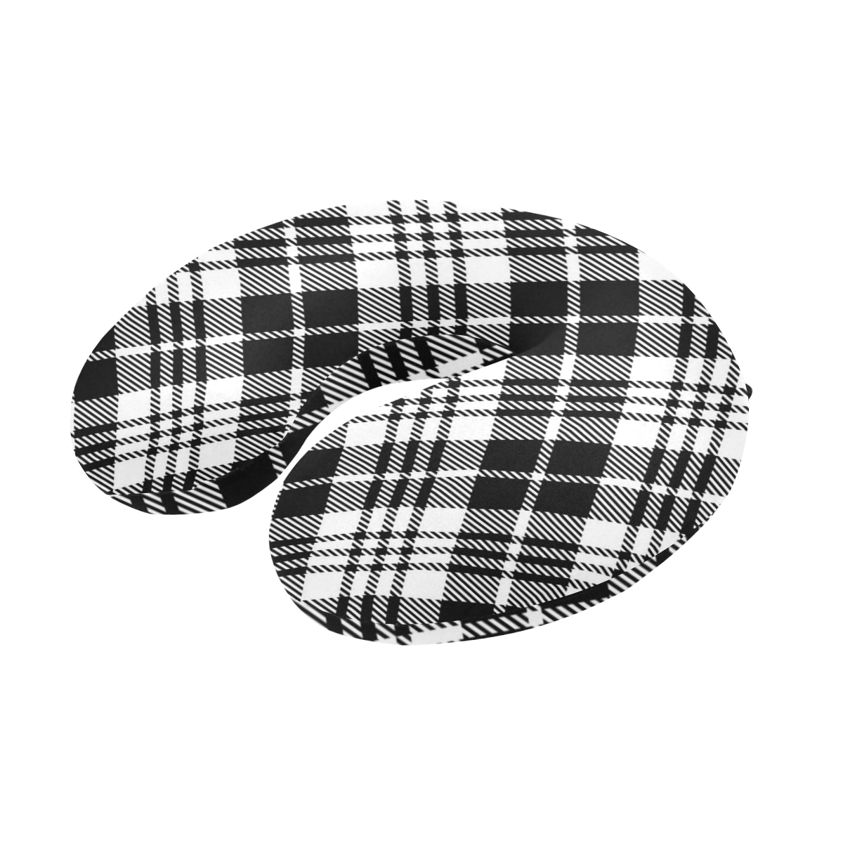 Plaid Black White Pattern Print Design A02 U-Shaped Travel Neck Pillow