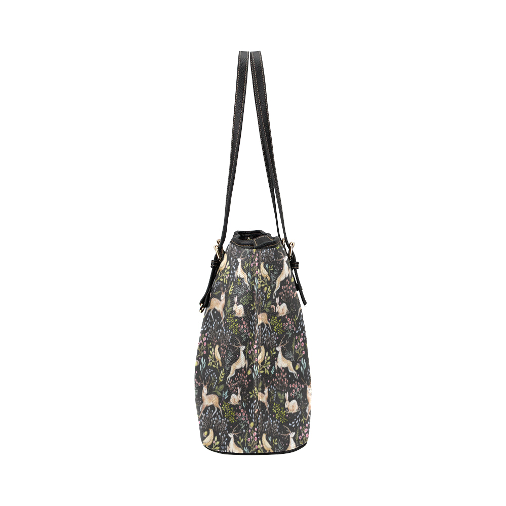 Deer Floral Jungle Leather Tote Bag