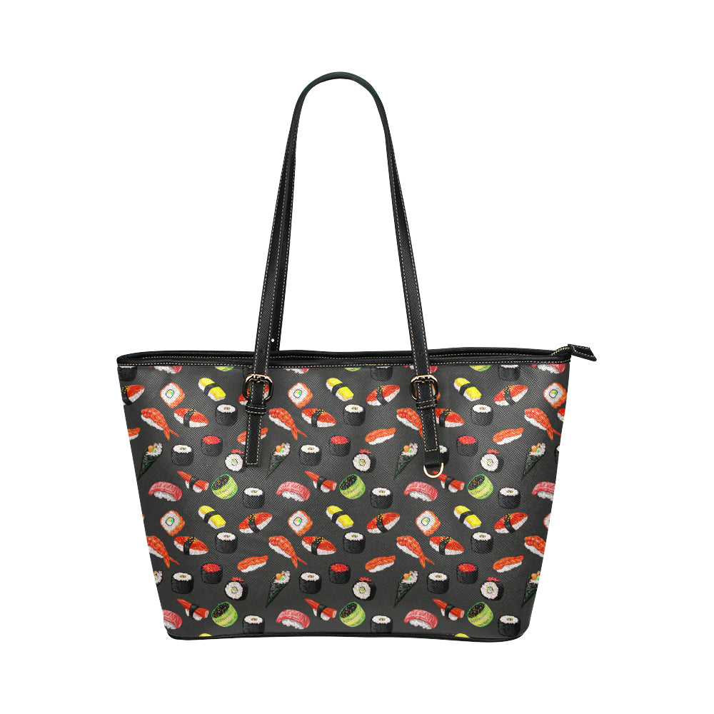 Sushi Design Print Leather Tote Bag