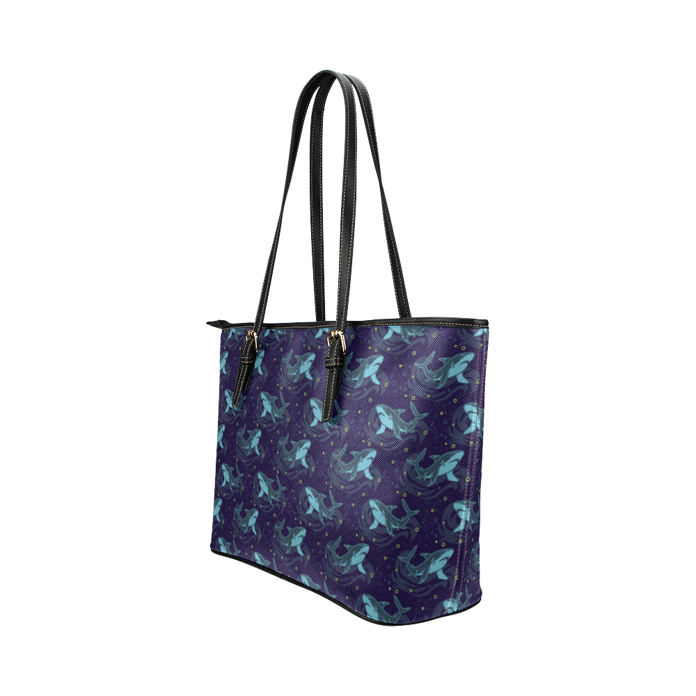 Shark Themed Print Leather Tote Bag