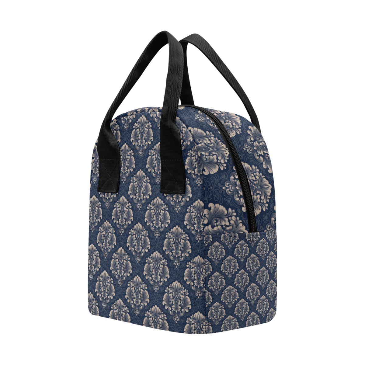 Damask Blue Luxury Print Pattern Insulated Lunch Bag