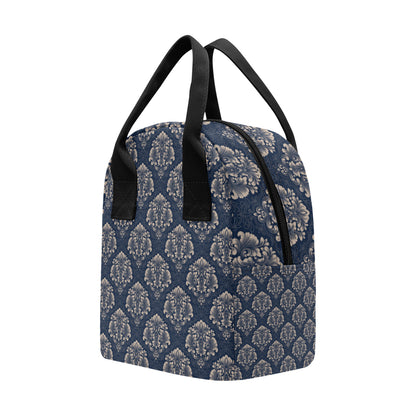 Damask Blue Luxury Print Pattern Insulated Lunch Bag