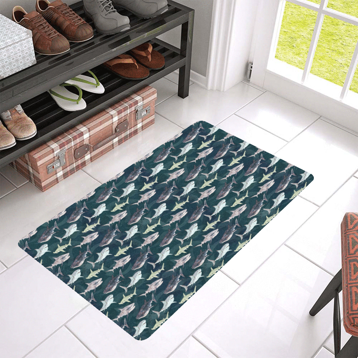 Shark Pattern Print Rubber Doormat