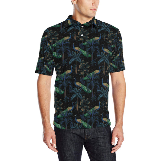 Rainforest Peacock Pattern Print Design A04 Men Polo Shirt