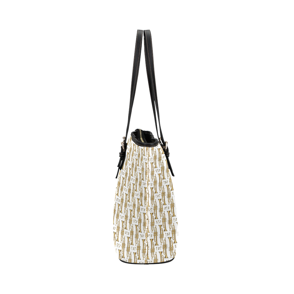 Trumpet with Music Note Print Leather Tote Bag