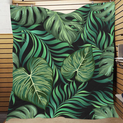 Green Fresh Tropical Palm Leaves Premium Quilt