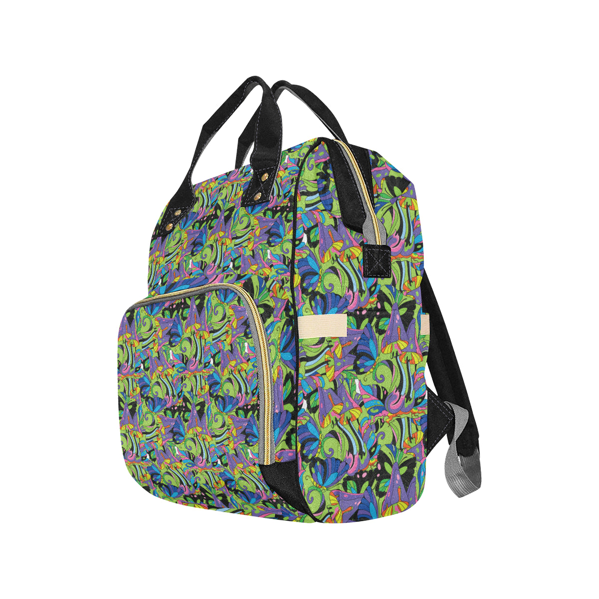 Psychedelic Trippy Mushroom Themed Diaper Bag Backpack