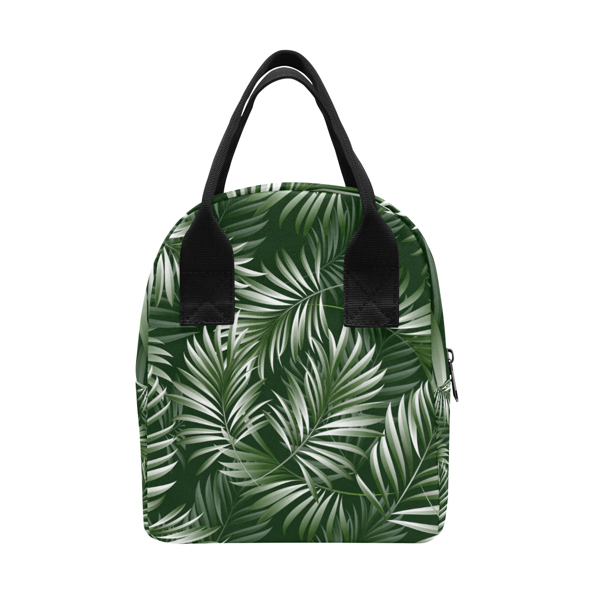 White Green Tropical Palm Leaves Insulated Lunch Bag