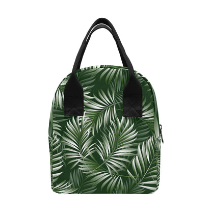 White Green Tropical Palm Leaves Insulated Lunch Bag