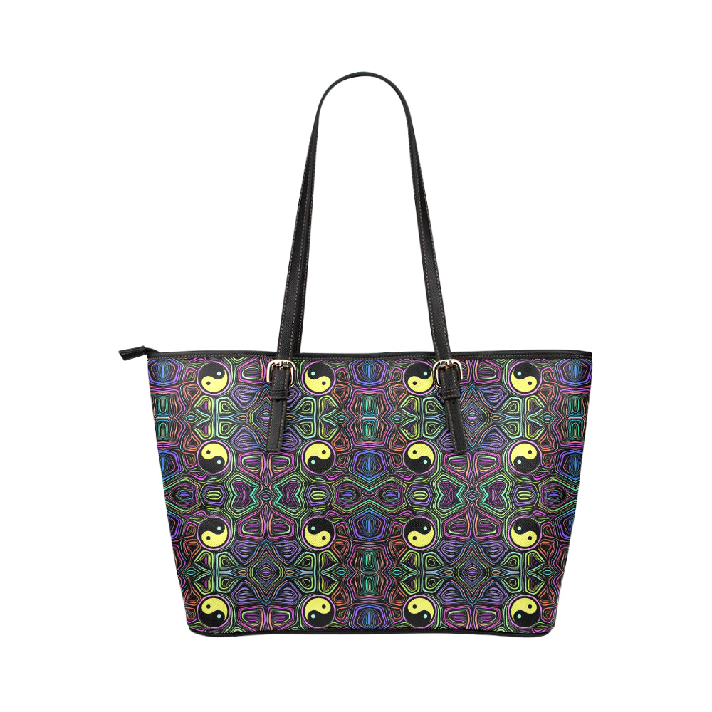 Yin Yang Neon Color Design Print Leather Tote Bag