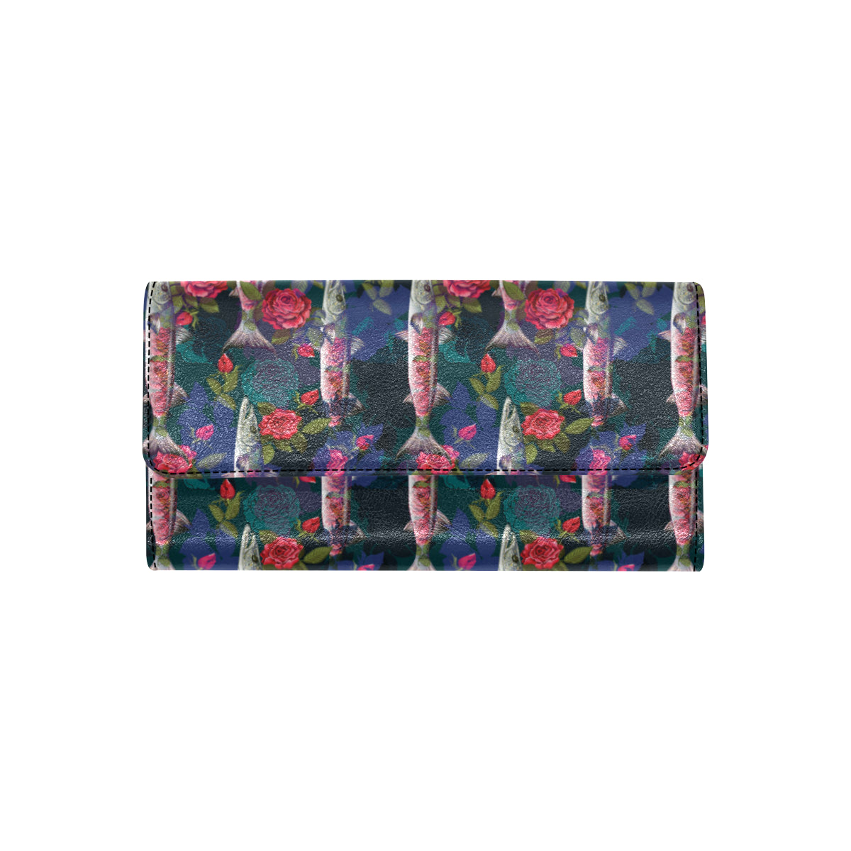 Barracuda with Folwer Pattern Print Design 01 Women's Trifold Wallet