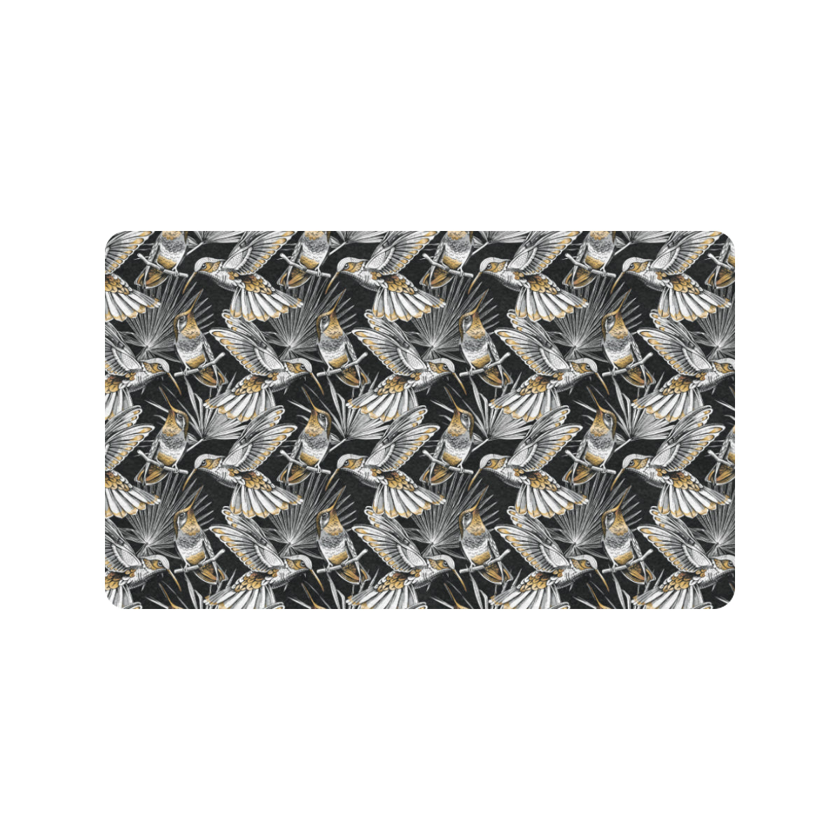 Hummingbird Gold Design Themed Print Rubber Doormat