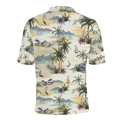 Palm Tree Beach Print Men Polo Shirt