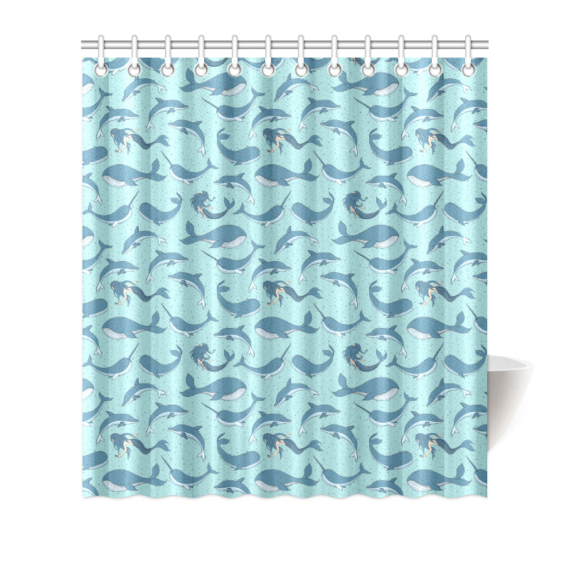 Narwhal Themed Print Shower Curtain