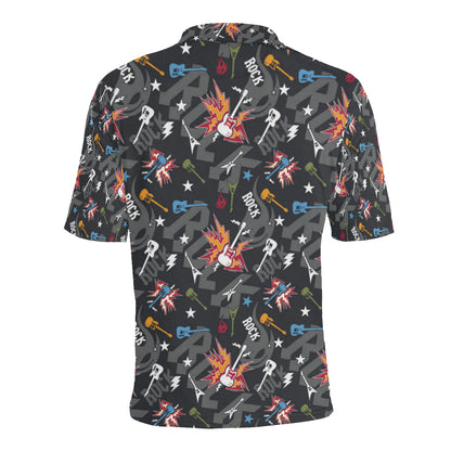 Rock and Roll Pattern Print Design A01 Men Polo Shirt
