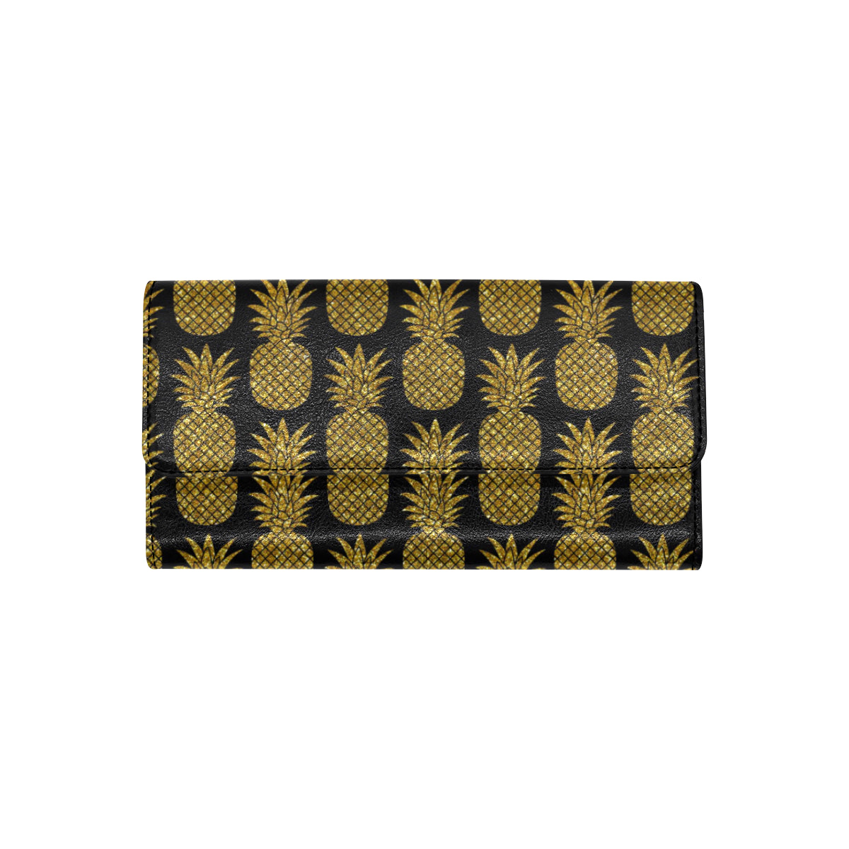 Gold Pineapple Pattern Print Design PP011 Women's Trifold Wallet
